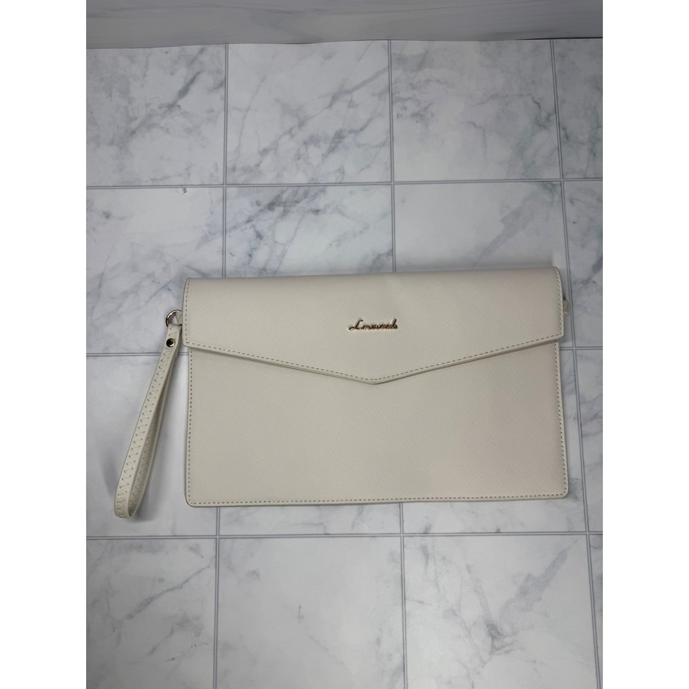 Lovevook Cream Off White Wristlet Envelope Clutch Bag Gold Hardware EUC